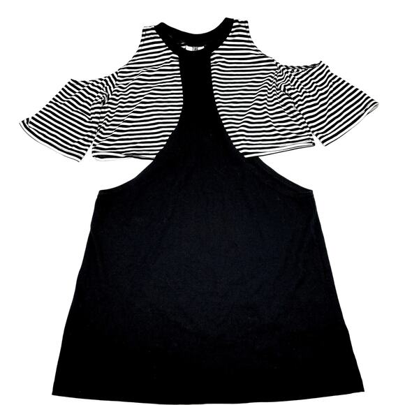 Ragged Priest Black White Striped Cold Shoulder Crop Top Cut Out Bodycon Dress S - Picture 1 of 10
